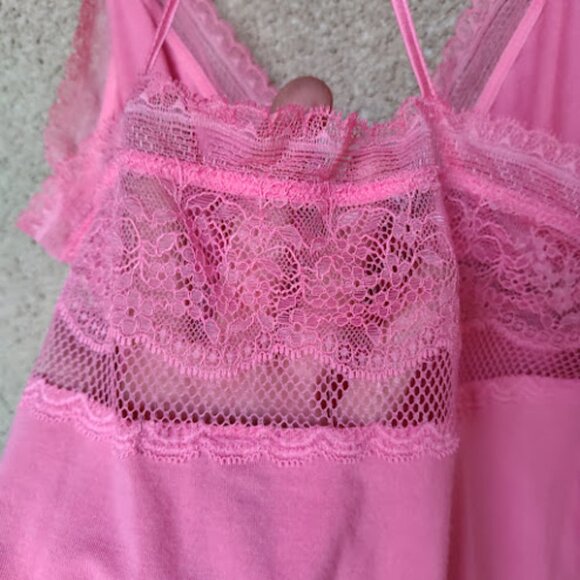 VS VICTORIAS SECRET Hot Pink Lace Trim Babydoll Spaghetti Strap Cami Tank Top S - Picture 7 of 10